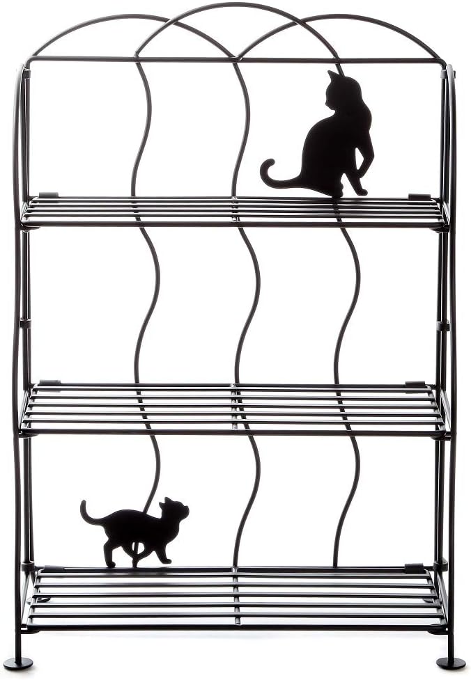 Lily's Home Cat Lovers Black Metal Countertop Wire Shelf Rack, Great for Household Items, Kitchen Organizer, Bathroom Storage and More. Foldable. 3-Tier