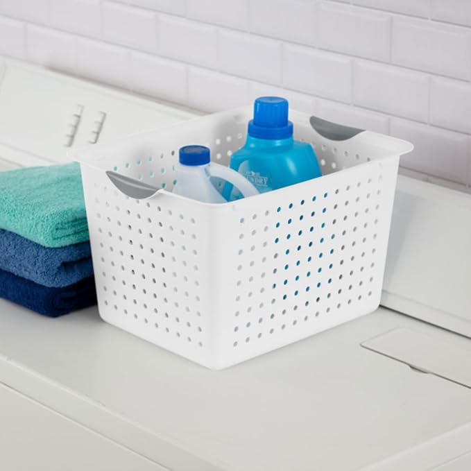 Sterilite 6-Pack Deep Ultra Basket, Open Top Plastic Storage Organizer, White - Large Containers for Organizing Pantry Shelves, Kitchen Cabinets, Laundry Areas, Dorm Rooms, and Classrooms