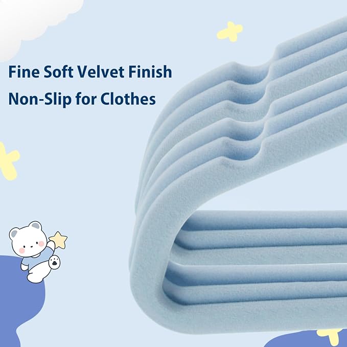 Baby Velvet Hangers Non-Slip Space Saving Swivel Hook 52 Pack Blue