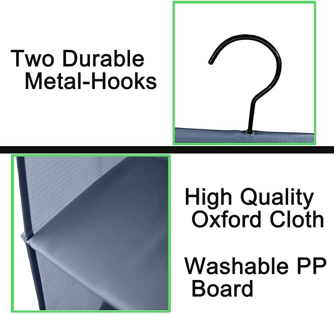 Hanging Closet Organizer 4-Shelf, Oxford Fabric Wardrobe Storage, Gray | Easy-mount foldable design holds clothes, handbags, shoes & accessories; washable Oxford fabric, sturdy and space-saving.
