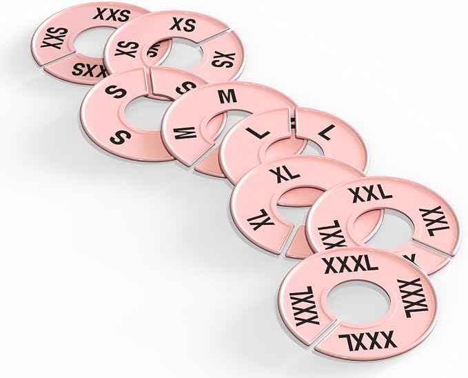 Generic Clothing Round Rack Size Dividers (XXS-XXXL) and Quantities Available (24, Light Pink)