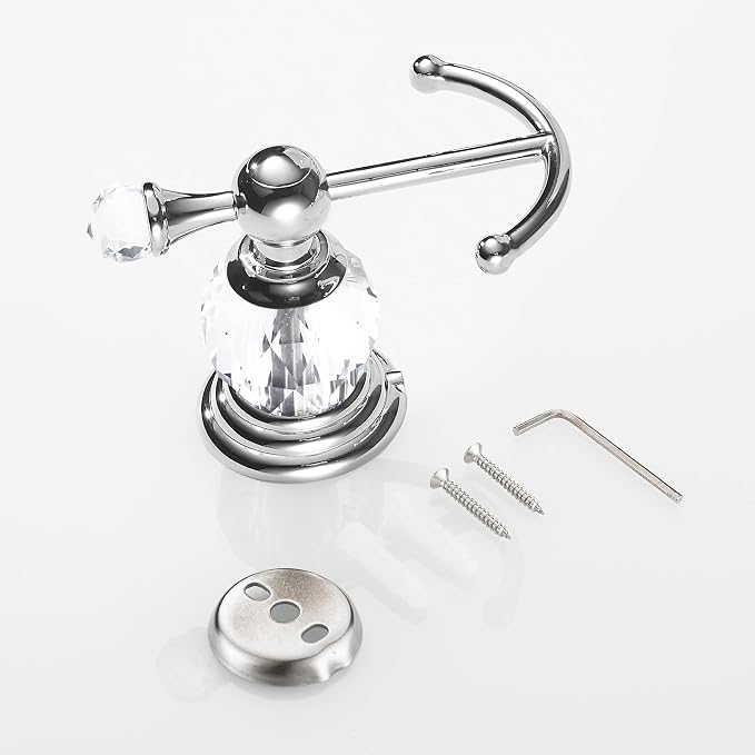 WINCASE Crystal Towel Hook Chrome, Bath Robe Hook, Silver Bathroom Wall Hooks Double for Coats Wall Mounted Modern Style
