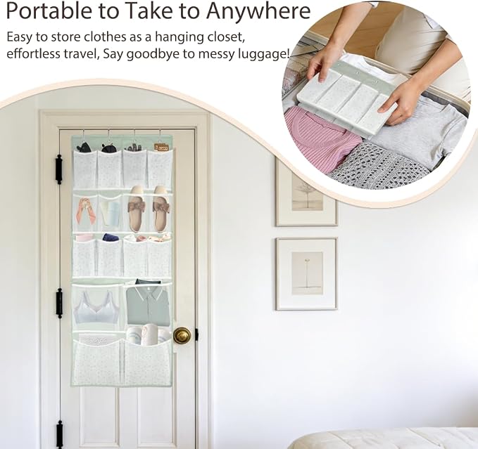 16 Pockets- Over Door Hanging Storage Organizer with 4 Kinds Pouch,Behind Closet Hanging Shelf Holder for Sock,Hat,Underwear,Travel Outfit,Shoes,Back of Door Space-saving Organization for Home,Dorm,RV