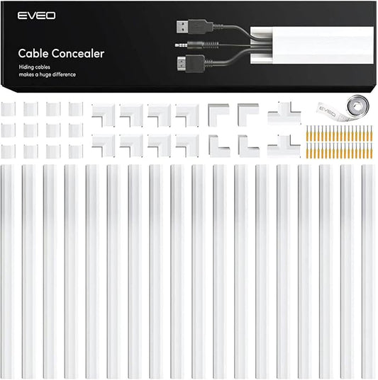 EVEO Cable Hider Wall 306” - Cable Raceway Cord Hider - Wire Covers for Cords on Wall, Cord Cover, Wall Cable Hider, Cable Concealer, Wire Hiders for TV on Wall - 20X (L16 W1.1 H0.55) - Large | White