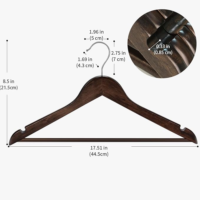ABHENG 30 Pack Wooden Coat Hangers, 360° Swivel Hook, Suit Hangers with Anti-Slip Notches, for Jackets, Shirts, Dress, Dark Walnut, UAWY0530H