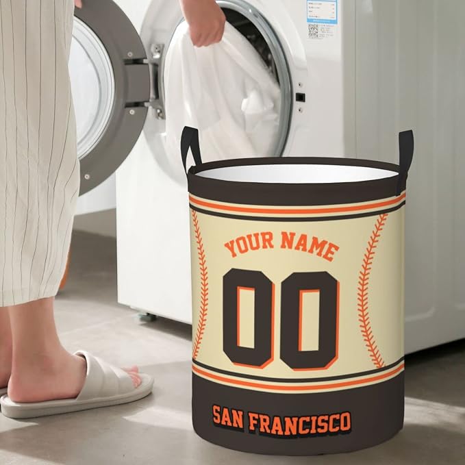 Custom San Francisco Laundry Hamper Personalized Laundry Basket Customized Name And Number Collapsible Storage Basket for Bedroom Bathroom Living Room Baseball Fan Gifts