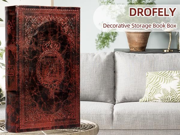 Decorative Vintage Style Faux Leather Embossing Book Storage Box, Hollow Wood, 3-01, Brown - Birthday/Graduation Gift, Hidden Surprise