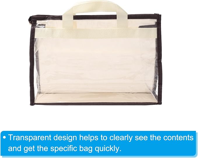 PATIKIL Handbag Dust Bags, 2 Pack Clear Purse Storage Organizer S Size PVC Dustproof Handbag Cover Transparent Purse Protector, Beige