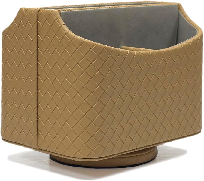 UnionBasic Rotating Desk Organizer, 360 Desk Spinning Caddy, Desktop TV Guide/Mail/Media/Remote Controller Holder Organizer, Woven Apricot