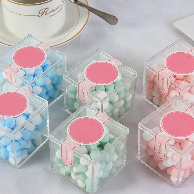 48-Pack Acrylic Square Cube Party Favor Candy Box, 2.17x2.17x2.17 Inch