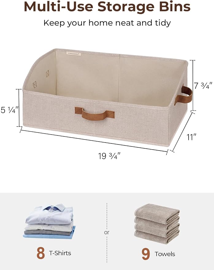 StorageWorks Trapezoid Storage Bins, Closet Shelf Organizer, Closet Organizer Bins, Storage Baskets for Shelves, Clothes, Toys, Towels, Large, Brown and Beige, 3-Pack