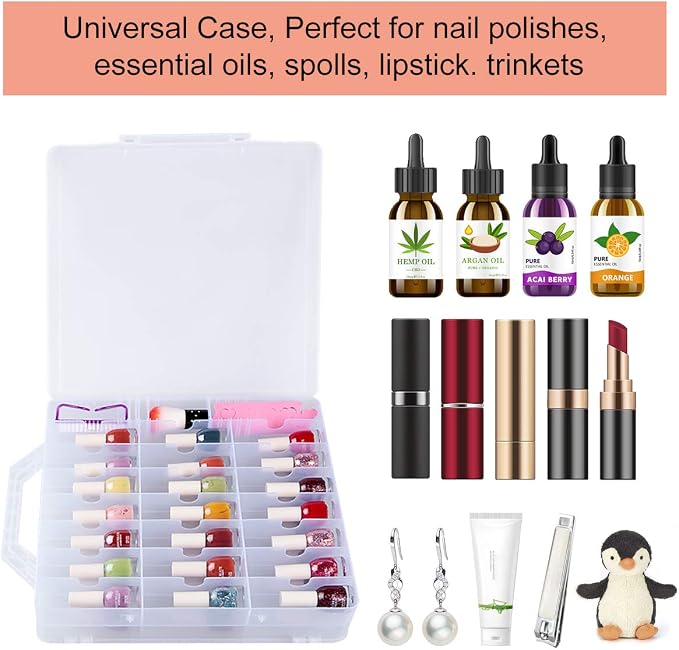 SUBAY Portable Nail Polish Organizer, Clear Double Side Nail Polish Holder,Gel Nail Storage for 48 Bottles with 6 Adjustable Dividers in Each Side Space Saver