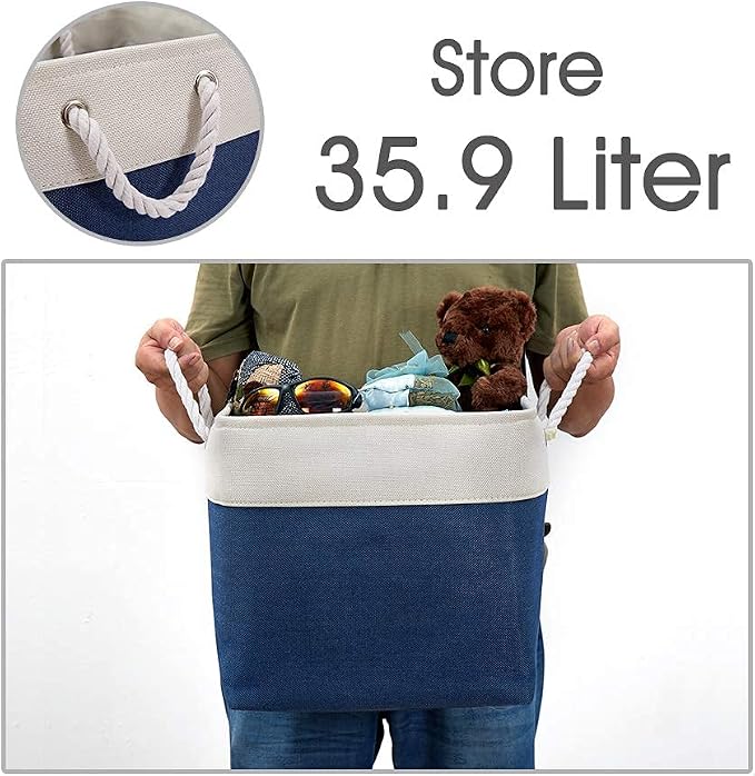 DECOMOMO Cube Storage Bin 13x13, Fabric Storage Bins, Kallax Storage Cubes (Navy Blue & White, 3 Pack)