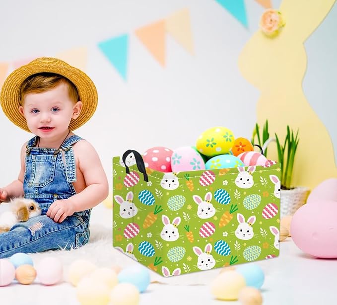 Rectangular Easter Bunny Storage Basket for Kids & Baby - Cute Toy Storage Bin and Organizer - Room Decor