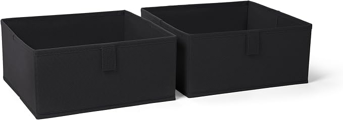 RiverRidge Kids 2pc Folding Storage Bins Set - 10.5” Bin Organizers with Handles - Black Closet Organizers & Storage for Toys, Games, Shoes - Foldable Cube Storage Organizer Bins for Playroom, Nursery