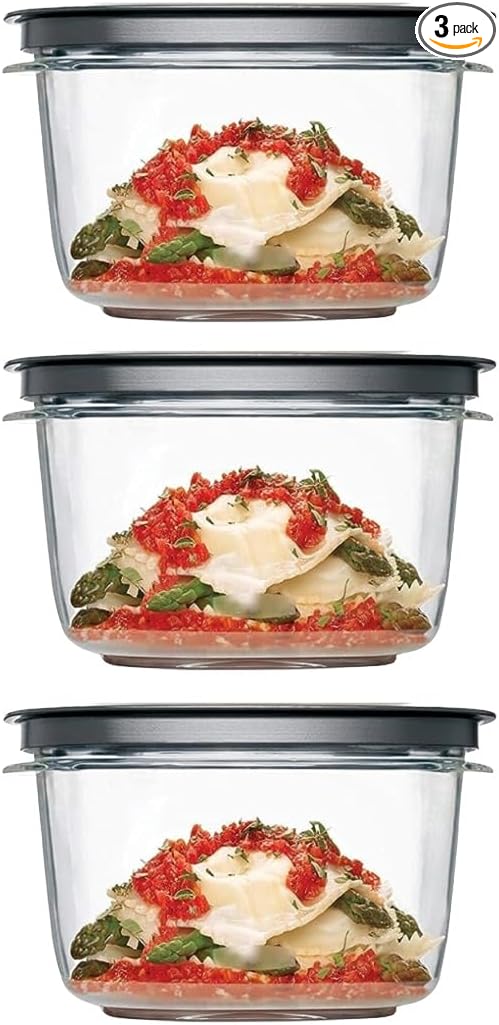 Rubber Maid Premier, 7 Cup Premier Flex & Seal Food Storage Set, 3 Tritan Containers, 3 Grey Flex and Seal Lids, 6 Piece Bundle Set Bundle