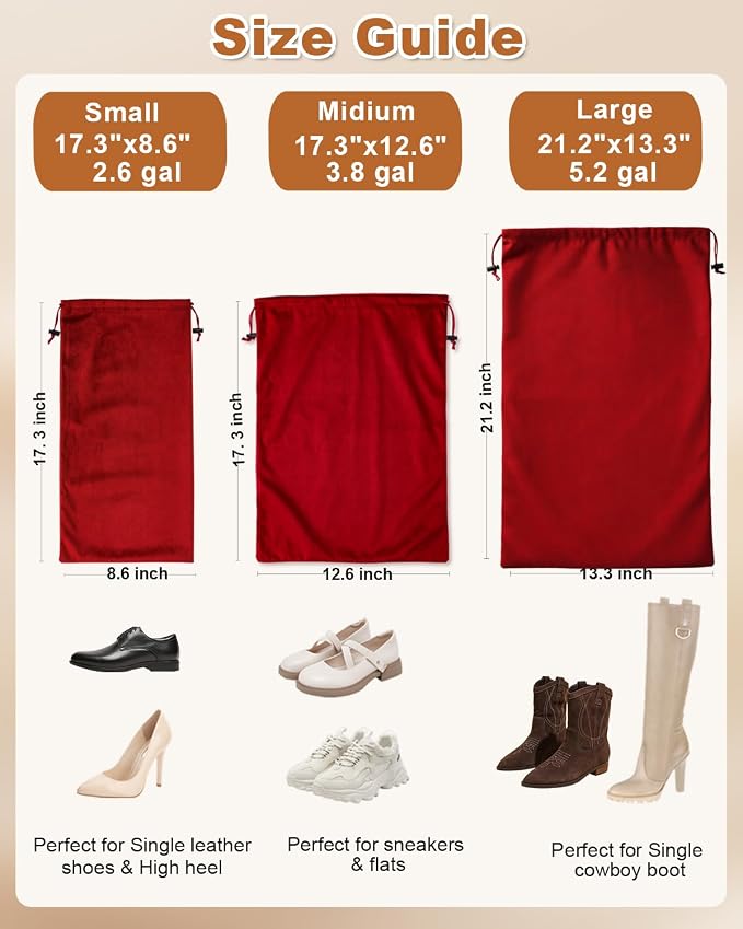 2 Pcs Shoe Bags for Travel, Dust Velvet Bags, Rio Red, 17.3x12.6 Inch | Washable & Reusable Travel Shoe Bags, Dustproof Shoe Bags with Drawstring Closure, Suitable for Travel, Home Storage