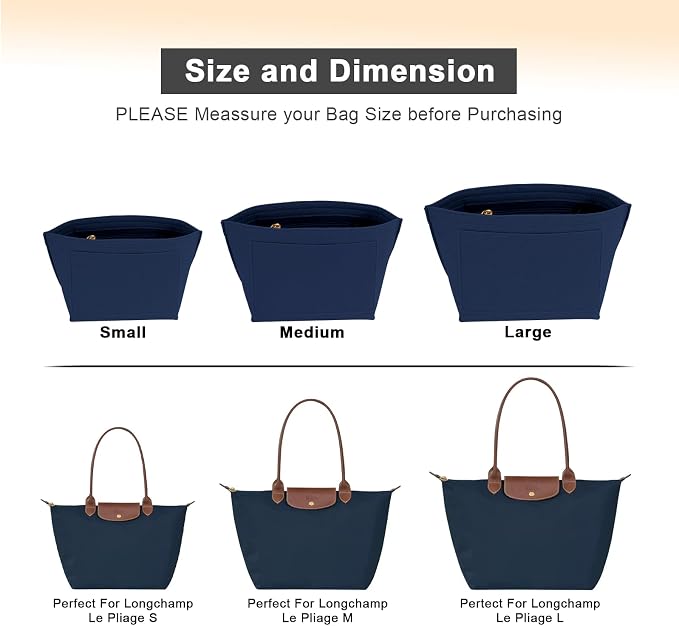 LOUKAYCCI Felt Purse Organizer Insert for Longchamp Le Pliage L Handbag Insert (Dark Blue, Large)