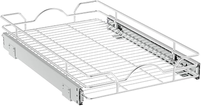 OCG Pull Out Cabinet Organizer (12" W x21 D), Pull out Shelves for Kitchen Cabinets, Slide Out Drawers for Base Cabinet Organization in Kitchen Bathroom Pantry, Bottom Mount, Chrome Finish