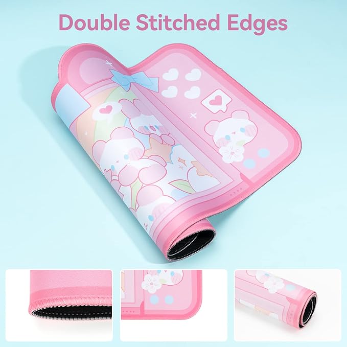 Pink Mouse Pad Large Gaming Mouse Pad, Waterproof Easy Clean,Non-Slip Base Long Office Desk Mat,Durable Large Extended Keyboard Mouse Pad with Stitched Edges for Office Gaming