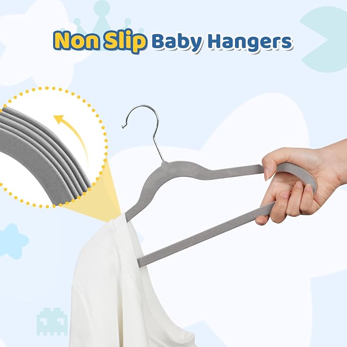 Smartor Premium 14 Inch Kids Hangers 100 Pack, Baby Velvet Hanger Non Slip | Grey Space Saving Felt Hangers Clothes Organizers for Closet with 360° Swivel Hook for Children, or Wholesale Small business
