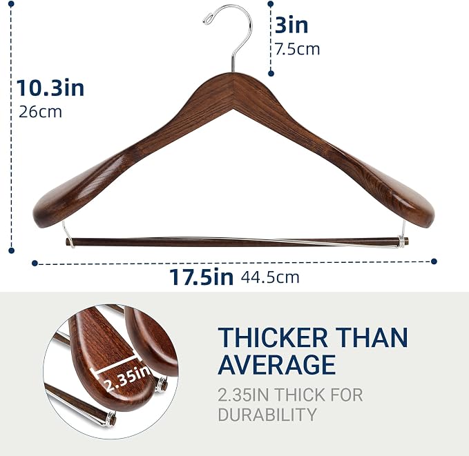 Amber Home 6 Pack Wide Shoulder Wooden Suit Hangers, Retro | Retro Wood Coat Hangers with Non Slip Locking Bar, Clothes Hangers for Jackets, Sweaters, Pants & Heavy Clothes