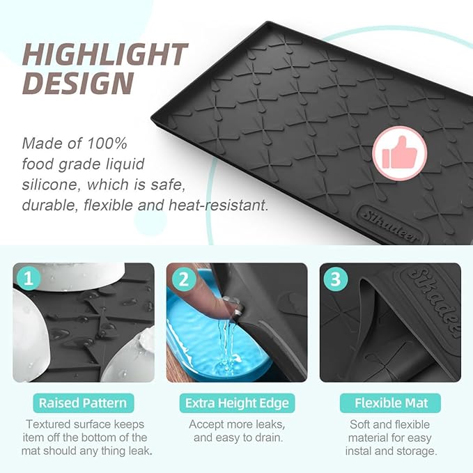 SIKADEER 28" x 22" Under Sink Mat Waterproof, Silicone Mat Kitchen Drawer Shelf and Cabinet Liner, Sink Protector for Kitchen Organizers and Storage, Boot Tray Pet Food Mats