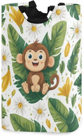 Sunny Monkey with Daisies Large Laundry Hamper Basket, Collapsible Laundry Bag Storage Bins Baskets with Handles for Laundry, Bedroom, Home Decor