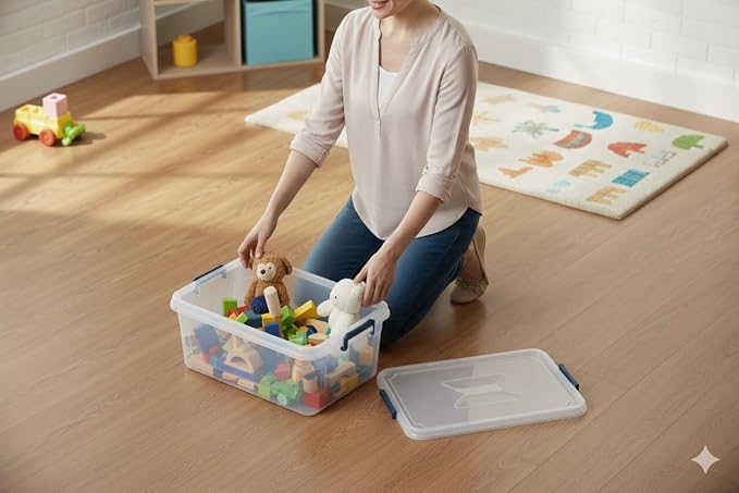 Tribello Clear Storage Bins with Lids, 12-Pack Stackable Plastic Storage Containers for Home Organization – Totes for Closet and Underbed Storage, 21 Quarts