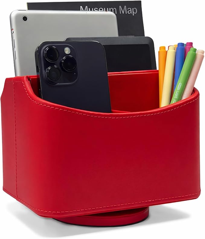 UnionBasic Rotating Desk Organizer, 360 Desk Spinning Caddy, Desktop TV Guide/Mail/Media/Remote Controller Holder Organizer, Red