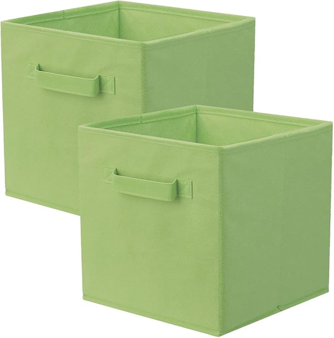 PowerKing Collapsible Storage Cubes with Handles, Fabric Foldable Bins for Closet Shelves, Durable Organization Storage Bins, 10.5'' x 11'' x 10.5'', 2 Pack, Green