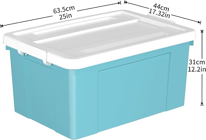 Cetomo Lidded Storage Bin with Handle, Tote Organizing Container with Wheels, Lid and Secure Latching Buckles, Stackable and Nestable, Plastic, 72 Quart-4 Pack, Blue