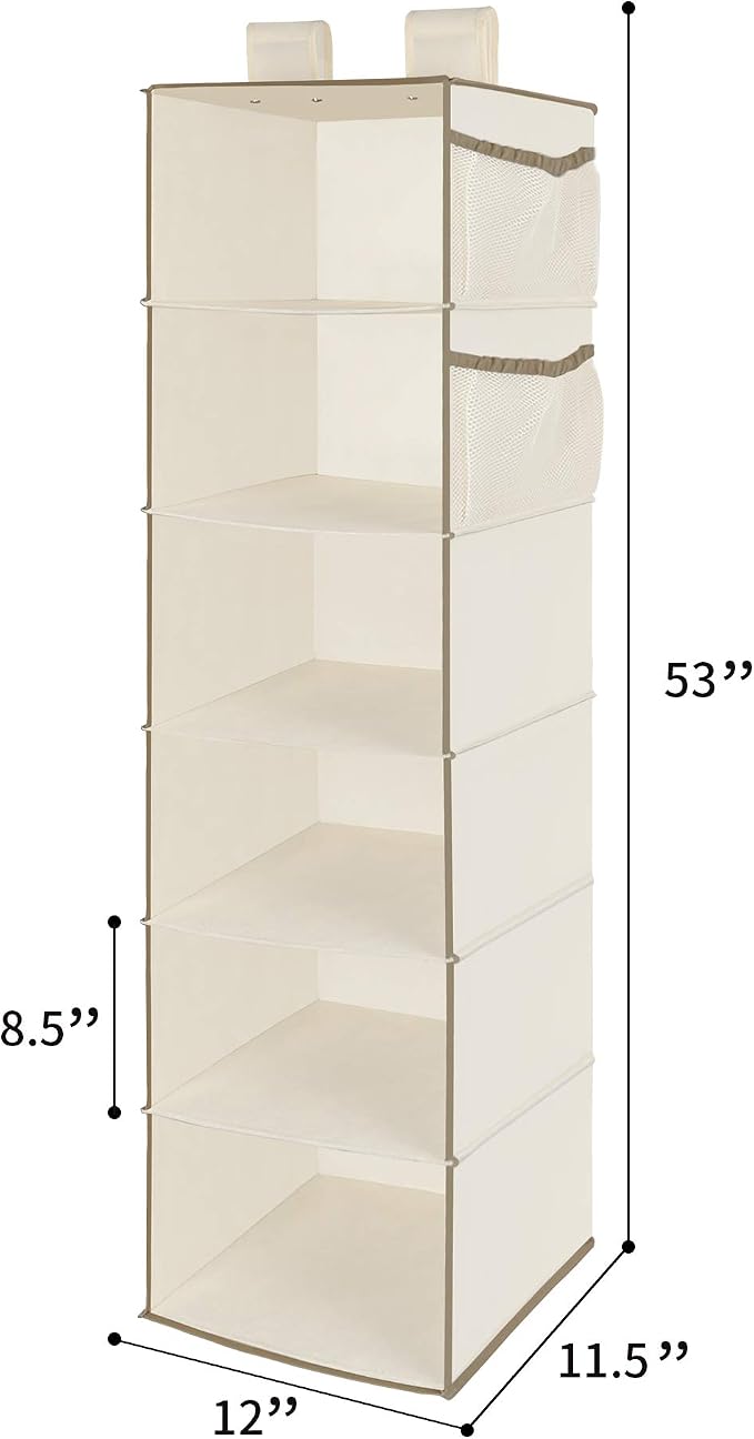 MAX Houser 6 Tier Shelf Hanging Closet Organizer, Closet Hanging Shelf with 2 Widen Straps for Storage, Foldable (Beige2) | Shelf