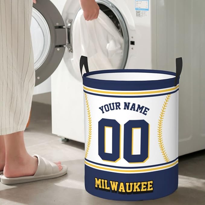 Custom Milwaukee Laundry Hamper Personalized Laundry Basket Customized Name And Number Collapsible Storage Basket for Bedroom Bathroom Living Room Baseball Fan Gifts