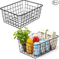 Kitchen Wire Baskets Farmhouse Decor Metal Food Storage Organizer, Household Refrigerator Bin with Built-in Handles for Cabinets,Pantry Set of 2 Black