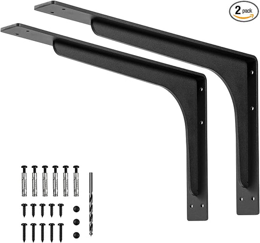 20 x 12 INCH Shelf Brackets,L Shelf Brackets, Vertical Angle, Premium Alloy Metal Heavy Duty Shelf Bracket, high Strength Mounting Hardware Included, Corner Brace Joint,Pack of 2