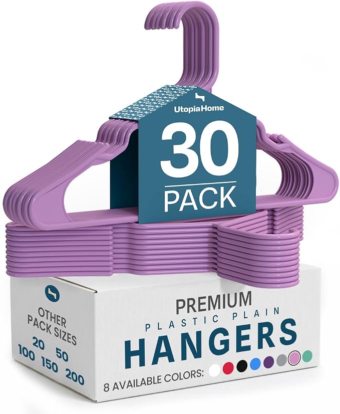 Utopia Home - Plastic Hangers 30 Pack - Space Saving Clothes Hanger - Durable and Strong Closet Organizers and Storage Makes It Ideal Stocking Stuffers or Apartment or Dorm Room Essentials (Pink)