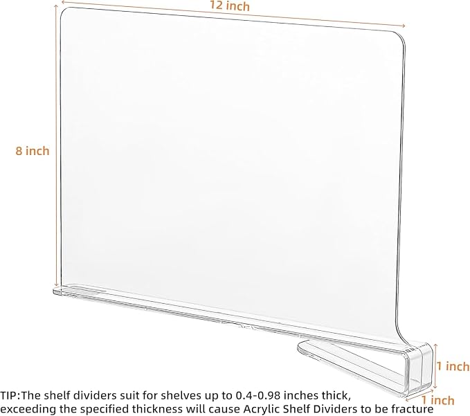 CY craft Acrylic Shelf Dividers for Closets,Wood Shelf Dividers, 4 PCS Clear Shelf Separators,Perfect for Clothes Organizer and Bedroom Kitchen Cabinets Shelf Storage and Organization
