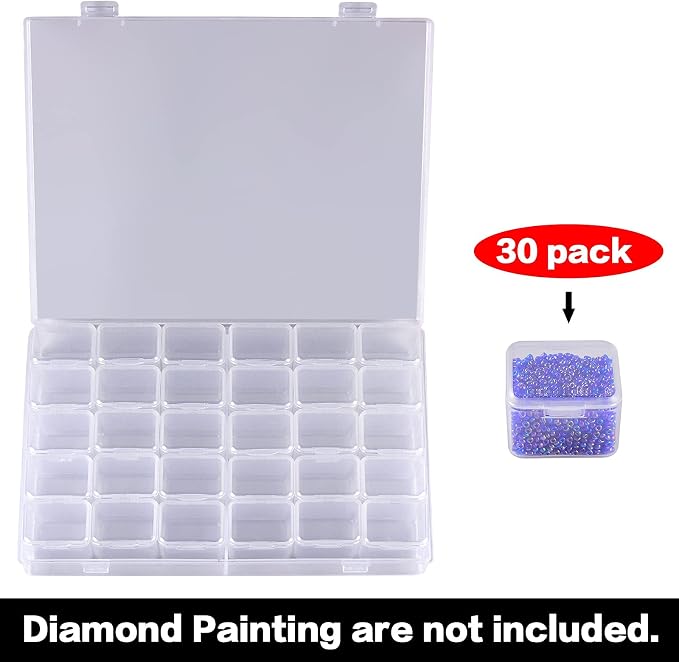 FULLCASE 30-Grid Diamond Painting Storage Box with Clear Containers - Portable Bead Organizer for Diamond Art, Nail Supplies & DIY Crafts (Box Only, No Beads)