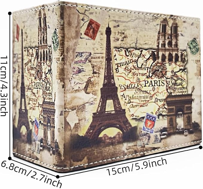 Pen Holder, Rectangle Vintage Pencil Holder with 2 Compartments, PU Leather Art Remote Control Holder Organizer Storage for Desk Accessory (Eiffel Tower)