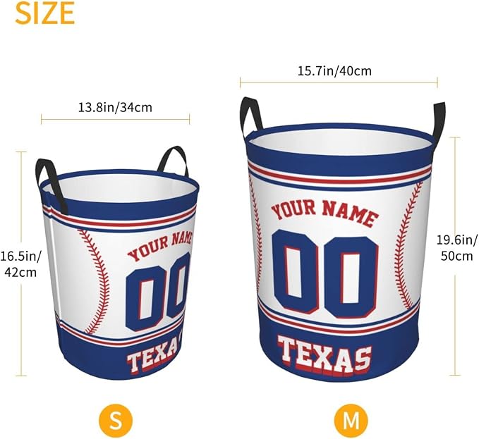 Custom Texas Laundry Hamper Personalized Laundry Basket Customized Name And Number Collapsible Storage Basket for Bedroom Bathroom Living Room Baseball Fan Gifts