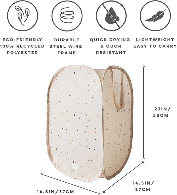 3 Sprouts Pop Up Hamper - Collapsible Laundry Basket, Popup & Foldable Design - Durable Waterproof Fabric for Dirty Clothes, Toys & Towels - Ideal for Dorm, Bedroom & Baby Nursery, Terrazzo Beige