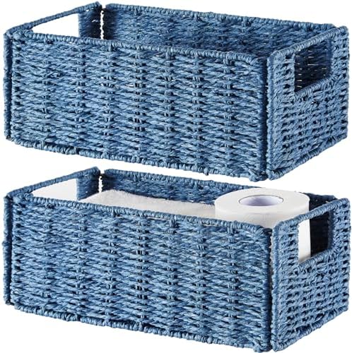 Vagusicc Wicker Storage Basket, Set of 2 Hand-Woven Paper Rope Wicker Basket, Small Storage Baskets for Organizing Toile
