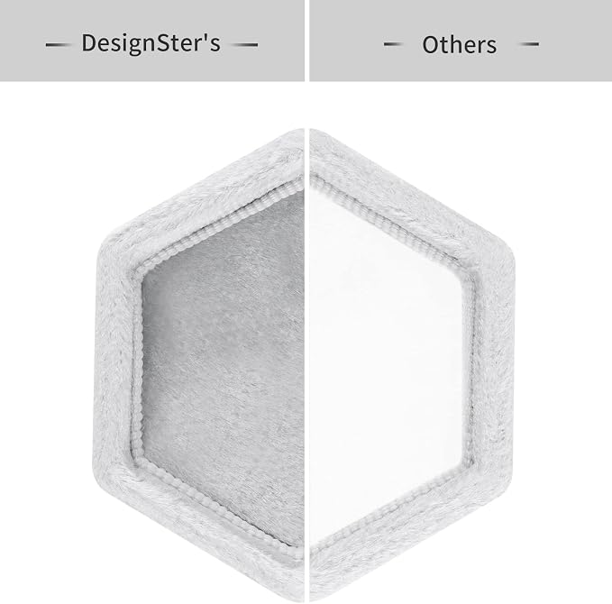 DesignSter Hexagon Velvet Ring Box - Premium Gorgeous Vintage Double Ring Display Holder with Detachable Lid for Proposal, Engagement, Wedding, Ceremony (Silvery Grey)