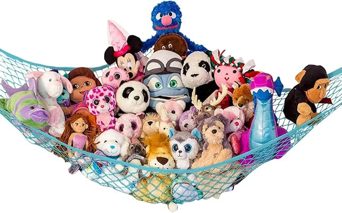 Stuffed Animal Hammock XL | Corner Stuffed Animal Storage & Plushie Net | Extra Large Toy Hammock for Stuffed Animals | Easy Hang, Hardware Included | Light Blue Bedroom Decor | by Lilly's Love