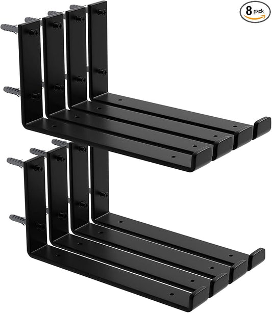 8-Pack - 11.25" L x 6" H x 1.5" W Shelf Bracket, 1/5” Thick Iron Metal Wall Rustic Industrial J Lip Floating Shelf Bracket