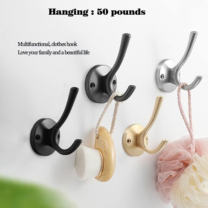 𝑪𝒐𝒂𝒕 𝑯𝒐𝒐𝒌𝒔 Wall Hooks 4 Pcs Towel Hook Heavy Duty Thick Bath Robe Hooks Wall Mount Hooks for Bathroom Kitchen Hotel Bearing 25kg (Black)
