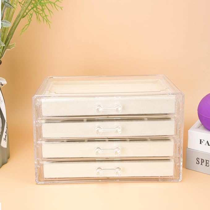 Weiai Acrylic Jewelry Organizer Box 4 Drawer Earring Case Storage for Women Beige