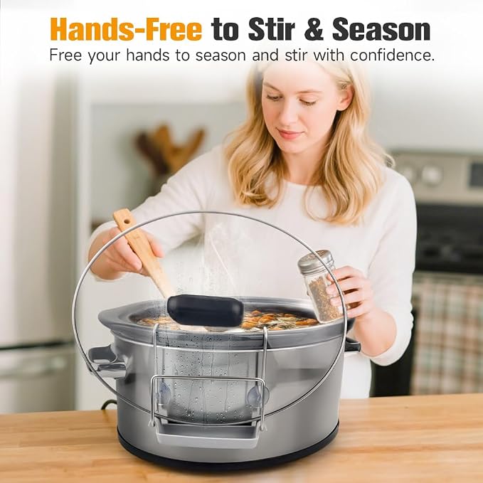 SOPHICO Crock Pot Lid Holder for Most Slow Cookers, Grey, 2 Pack | Mess-Free & Hands-Free Pot Lid Organizer while Cooking, Keeps Countertop No Mess, Stainless Steel Rack with Silicone Sink