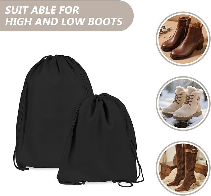 LAKE OF FIRE 4 Pcs Boot Bag for Cowboy Boots - Travel Boot Storage Shoes Bag for Cowboy Boot Protection Black(21" X 12")